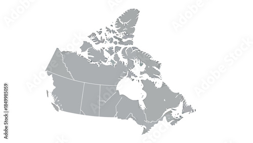A map of Canada in grayscale with provincial boundaries clearly delineated against a white background, representing the geographical outline of the country.