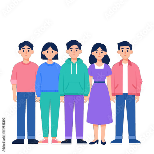 Group of casual young people standing together