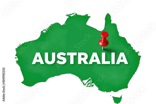 Green Australia Map With Red Pin Marker.