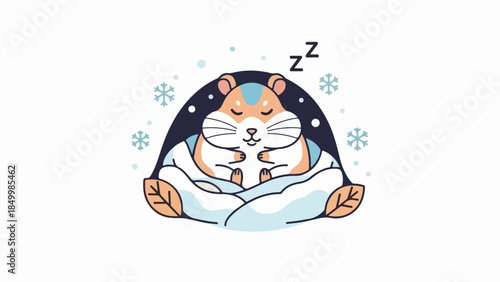Charming illustrated hamster resting peacefully with a zz symbol above its head