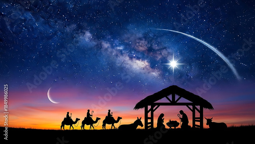 Wallpaper Mural Cinematic Nativity Scene Silhouette under the Milky Way and Star of Bethlehem Torontodigital.ca