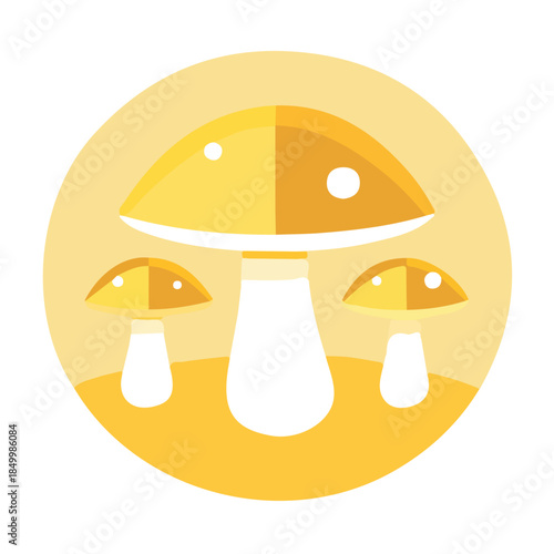 A Minimalistic 2D flat icon featuring a mushroom set, clean vector design, simple illustration style, isolated on a white background, and modern elements in vector and EPS format. simple icon