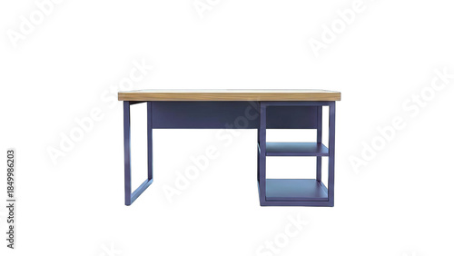 Modern Desk with Shelves Isolated on White Background