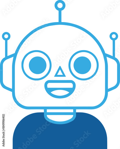 Modern outline symbol depicting an intelligent android avatar to denote specialized machine learning programs, digital communication tools, and automated support systems for websites.