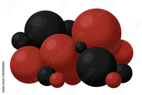 Red and black spheres in a tight grouping