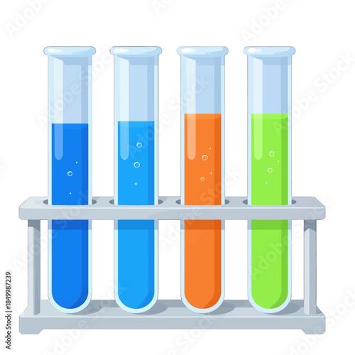 Set of colorful test tubes in a metal rack