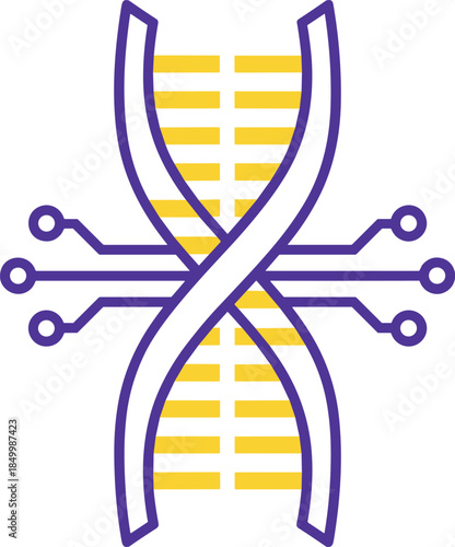 Modern outline icon showing a biological spiral with technical nodes to denote specialized medical science, DNA sequencing, and future bioinformatics technology in technical interfaces.