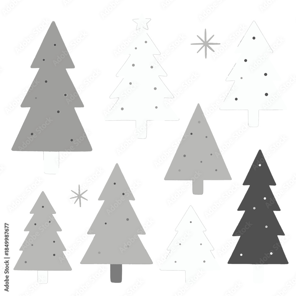 Obraz premium Stylized Christmas trees with stars and ornaments