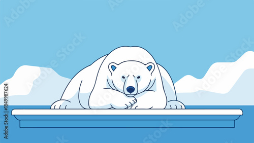 Solitary polar bear resting on an ice floe in the Arctic landscape