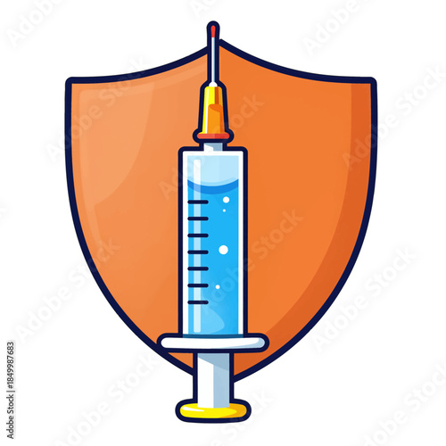 Syringe and shield icon isolated