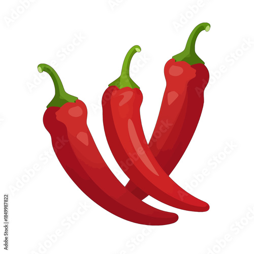 Three bright red chili peppers with green stems