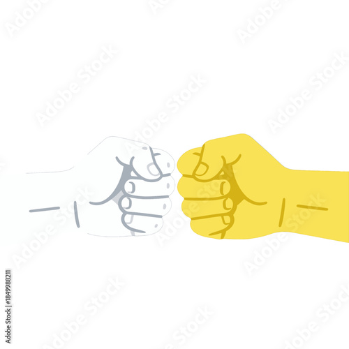 Two hands fist bumping in vibrant colors
