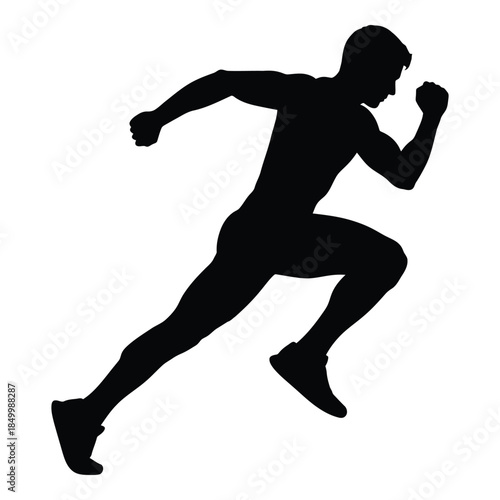 man running in motion with fists clenched and legs sprinting fast
