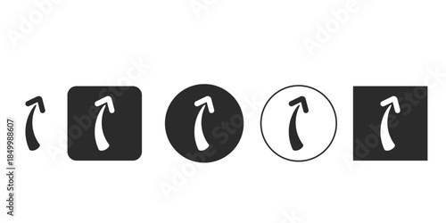 Upward curved arrow icon set for interface design | Minimalist black and white app button illustration | Modern direction sign vector graphic variations | Digital growth and upload symbol collection