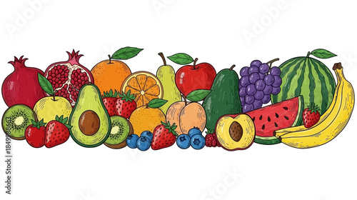 Vibrant colorful fruit assortment with fresh apples, bananas, and berries