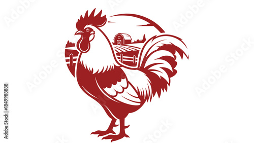 Red Rooster Silhouette Farm Animal Illustration.