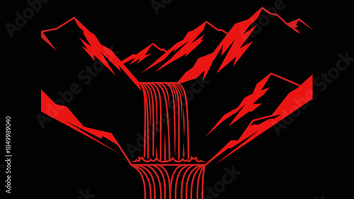 Red Tree Silhouette on Black Background.