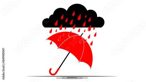 Red Umbrella in Heavy Rain Storm.