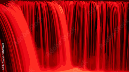 Red Waterfall with Vibrant Curtain of Water.