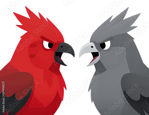 Two Cartoon Birds Facing Each Other