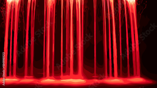 Red Waterfall with Illuminated Water Curtain.