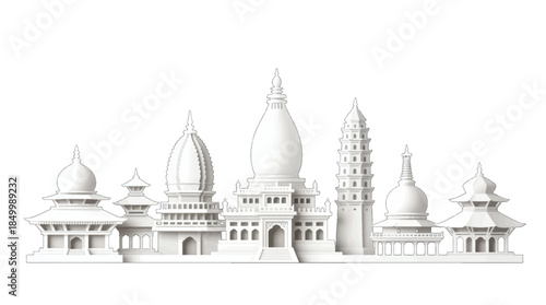 Traditional Asian temple architecture with domes and towers
