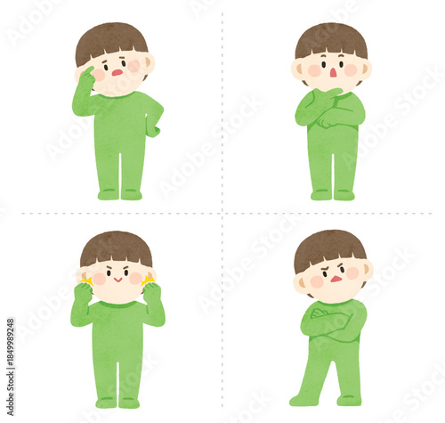 Boy Character Simple Standing Poses Illustration