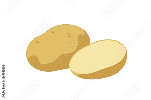 Whole and halved potatoes.