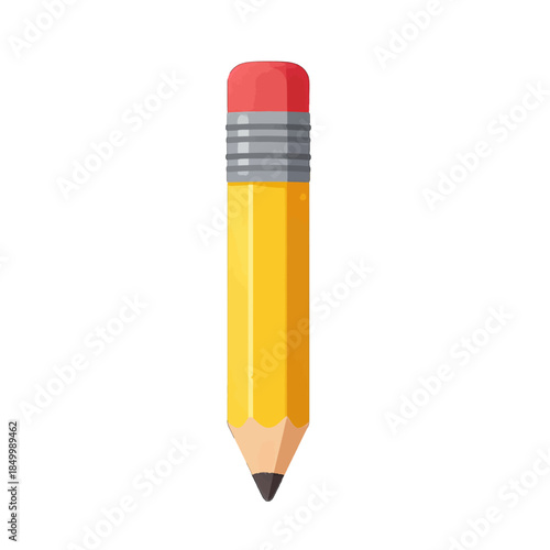 Yellow pencil with red eraser and metallic band
