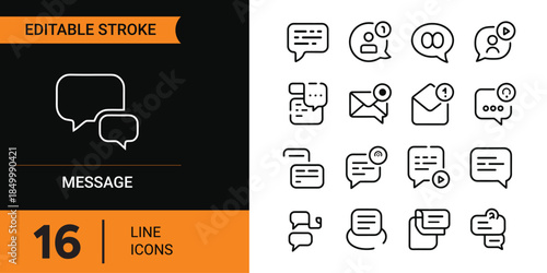 Collection message chat bubble and notification line icons