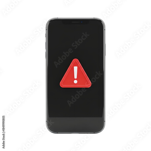 Black Smartphone Red Warning Triangle Isolated On Transparent Background