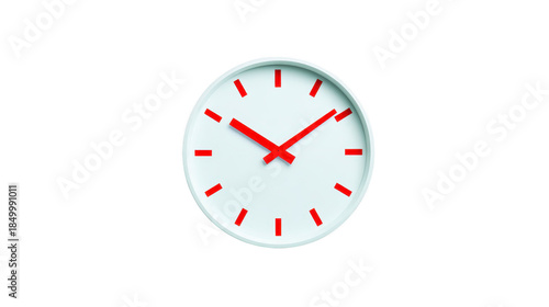Free Download White wall clock with minimalist design, red hour and minute hands, and red hour markers, isolated on transparent background, modern and simple style, time concept - GFXLoad