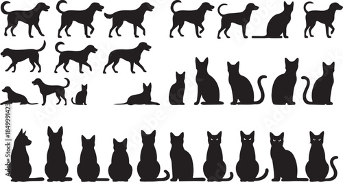 Extensive collection of dog and cat silhouettes in various poses