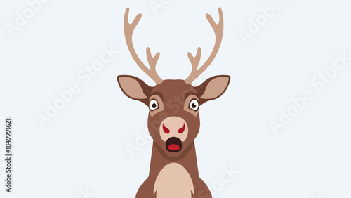 Close-up portrait of a reindeer with large curved antlers and rich brown fur