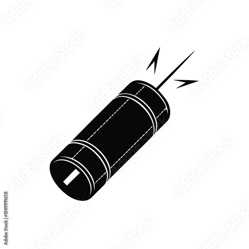 Dynamite stick with fuse black solid icon vector illustration isolated on white background