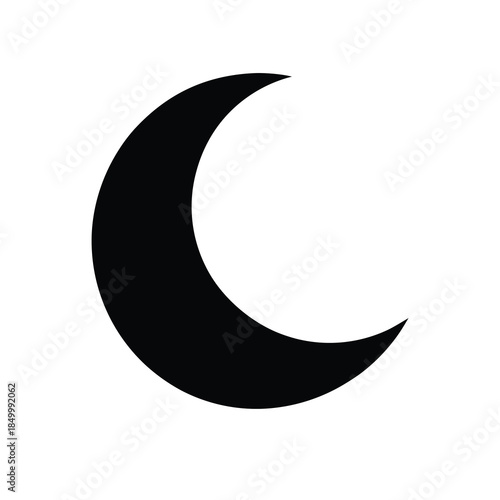 Black silhouette of a simple crescent moon shape isolated on a white background icon