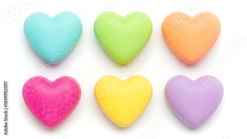 Six Colorful Heart Shapes on White Background stock whisk