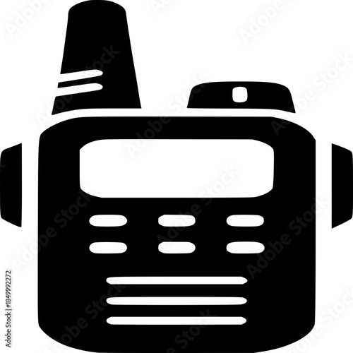 Communication Device Icon: A sleek, minimalistic monochrome icon of a walkie-talkie, representing instant communication. This versatile design could be used across many fields such as security.