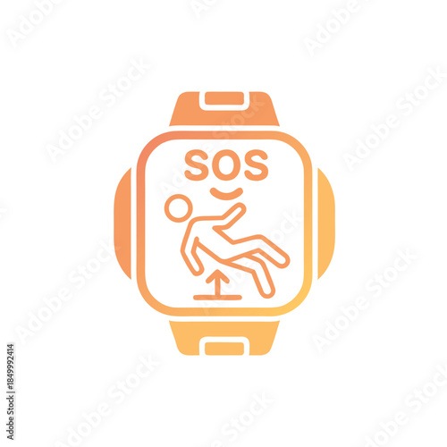 SOS Fall Detection Smart Watch Icon. Empowering Senior Safety Wearable and Emergency Alert Vector.
