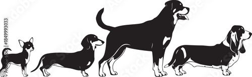 Silhouette of Four Different Sized Dog Breeds chihuahua