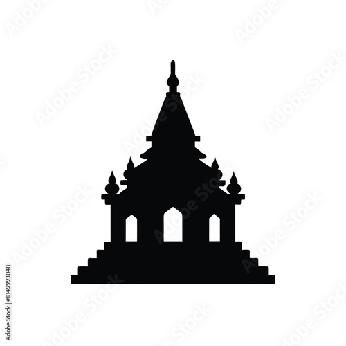 Ancient oriental temple silhouette traditional asian architectural structure for meditation