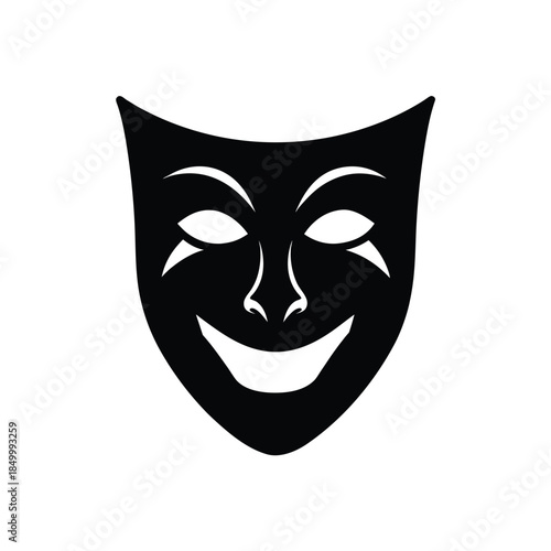 Happy smiling theatrical mask icon isolated on white background comedy performance symbol