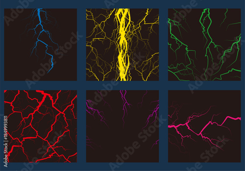カラフルな雷や稲妻のセット素材