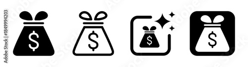 Saving icon with dollar bag for finance investment and banking black transparent PNG vector illustration