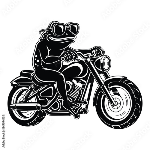 Frog wearing scuba gear riding motorcycle isolated on transparent background