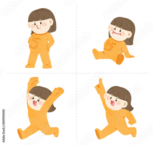 Girl Character Dynamic Poses Illustration