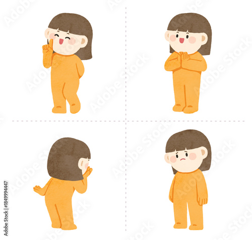 Girl Character Basic Poses Illustration