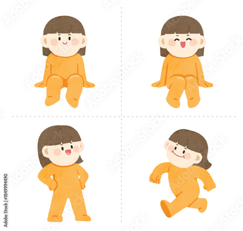 Girl Character Various Movement Poses Illustration