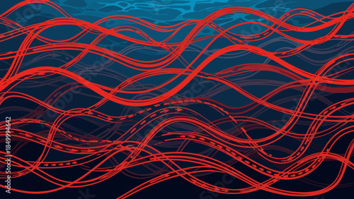 Red Wavy Lines on Dark Background.