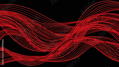 Red Wavy Lines on Black Background 1.